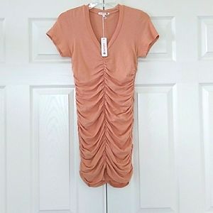 Sundry Carmel Short Sleeve Ruched Dress